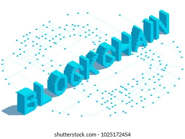 Isometric blockchain word isolated