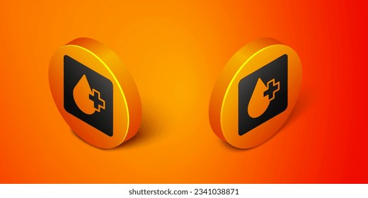 Isometric Blood test and virus molecule coronavirus icon aislado en el fondo naranja. Coronavirus, COVID-19. 2019-nCoV. Botón de círculo naranja. Vector