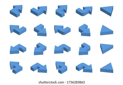 Isometric blue arrow icon set