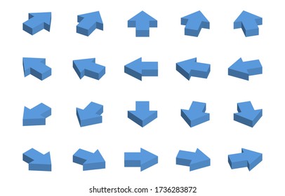 Isometric Blue Arrow Icon Set