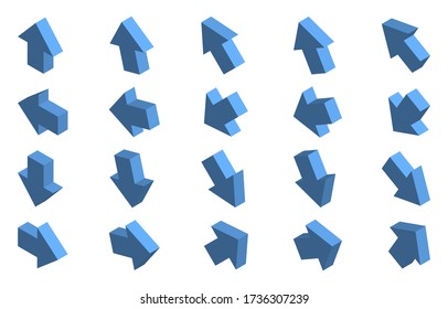 Isometric blue arrow icon set
