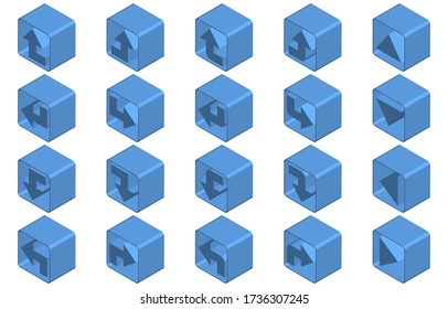Isometric blue arrow icon set
