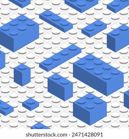 Isometric Blue Brick Toy Plastic background. Constructor Blocks Set vector illustration