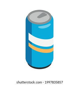 Isometric blue can for cold drinks on white background 3d vector illustration