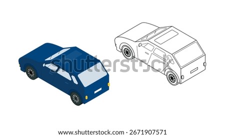 Isometric Blue Car Sedan Vector Isolated line,colorful