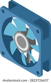 Isometric Blue Computer Case Fan Vector Illustration for Cooling