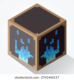 Isometric Blue Crystal Ore Block – Fantasy Aquamarine Gemstone Mining Resource Asset