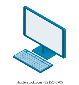 isometric blue desk computer over white