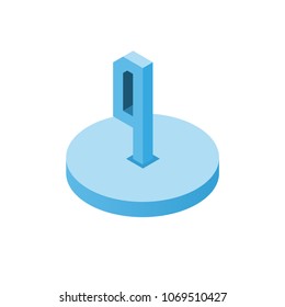 Isometric blue four icon on disk, 3d character, vector eps10