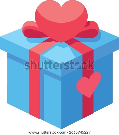 Isometric Blue Gift Box with Hearts
