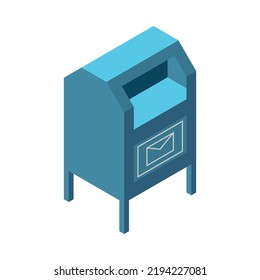 Isometric Blue Mailbox Icon On White Background 3d Vector Illustration