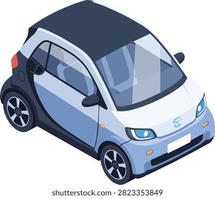 Isometric Blue Microcar Vector Illustration for Urban Transport