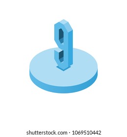 Isometric blue nine icon on disk, 3d character, vector eps10
