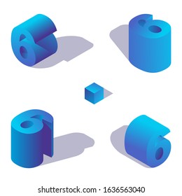 Isometric blue number 6 in various foreshortening. Decorated with shadows and vibrant gradients digits