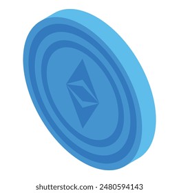 Isometric blue vector illustration of ethereum cryptocurrency coin icon for online payment, modern finance, and secure blockchain technology in ecommerce and web design