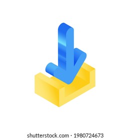 Isometric Blue and Yellow Icon. Ilustración moderna de vectores planos. Descargar el signo. Plantilla de medios sociales.