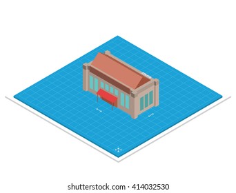 Isometric Blueprint vector illustration