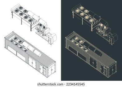 Isometric blueprints of container type generator structure