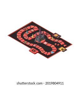 Isometric board game with castle and cards 3d vector illustration