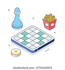 Ilustração do jogo de tabuleiro isométrico para conceitos de diversão, entretenimento e atividade familiar
