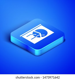 Isometric Board with graph chart icon isolated on blue background. Report text file icon. Accounting sign. Audit, analysis, planning. Blue square button. Vector Illustration
