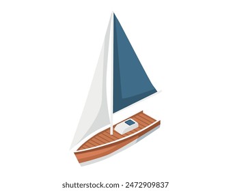 Isometric boat with blue sail simple design vector illustration isolated on white background