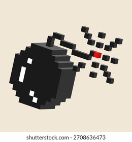Bomba isométrica en Retro. Bomba isométrica retro con efecto de explosión inspirado en píxeles en estilo de juego vintage para un diseño nostálgico