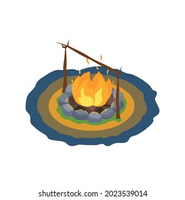 Isometric bonfire surrounded by stones 3d vector illustration