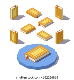 Isometric book from different angles isolated on white background.
Vector low poly illustration.