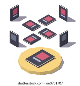 Isometric book from different angles isolated on white background.
Vector low poly illustration.