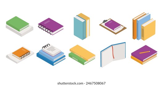 Isometric Book Element Illustration Set