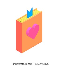 Isometric book with heart simple icon. Favorite book concept vector illustration