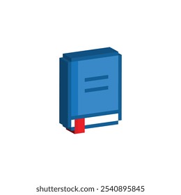 isometric book icon 8 bit, pixel art paper book icon game logo.