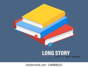 Isometric book icon in flat style.Horizontal stack of colored books in isometric.education infographic template design with books pile.Set of book icons in flat design style. 