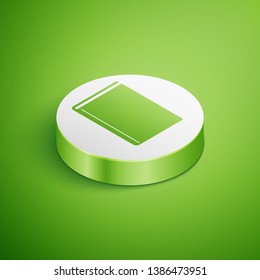 Isometric Book icon isolated on green background. White circle button. Vector Illustration