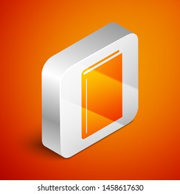 Isometric Book icon isolated on orange background. Silver square button. Vector Illustration