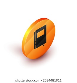 Isometric Book icon isolated on white background. Orange circle button. Vector