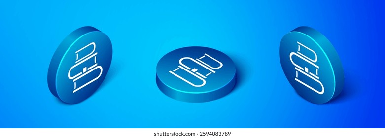 Isometric Book icon isolated on blue background. Blue circle button. Vector