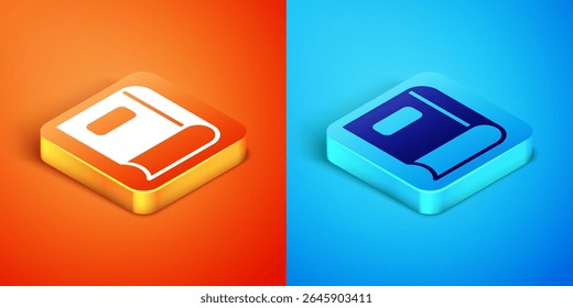 Isometric Book icon isolated on orange and blue background.  Vector