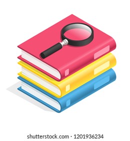Isometric book icon. Stack of books, textbook pile. Academic reading, wisdom dictionary glossary and school education textbooks, fiction or paper office equipment 3d vector symbol