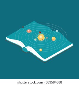 Isometric Book With The Solar System