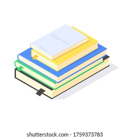 Isometric book study school education knowledge learn library flat icon symbol vector illustration. 3d books studying educations symbols learning design concept isolated on white background