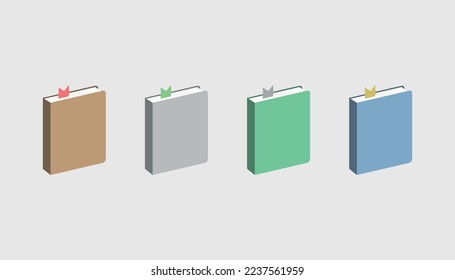 Isometric book vector icon set