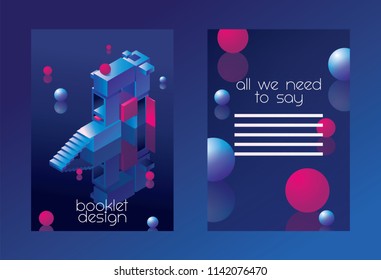 Isometric booklet concept with 3d letter A, vivid gradients on dark background