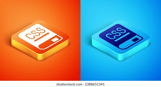 Isometric Books about programming icon isolated on orange and blue background. Programming language concept. PHP, CSS, XML, HTML, Javascript learning.  Vector