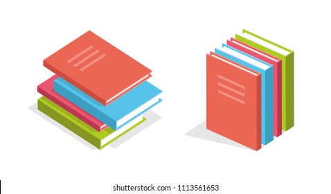 Isometric books, flat style. isolated on white background