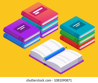 Isometric books, illustration in isometric style. Vector graphic.