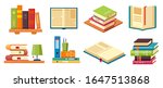 Isometric books on shelf, library literature set