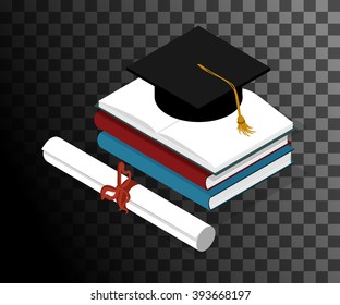 Isometric books. Vector illustration. Table for writer student