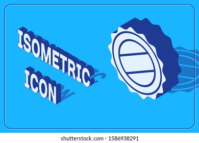 Isometric Bottle cap icon isolated on blue background.  Vector Illustration